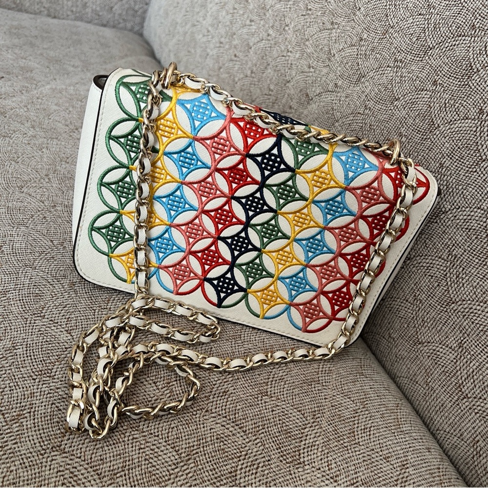 Tory Burch Ivory Small Robinson Embroidered Crossbody Bag